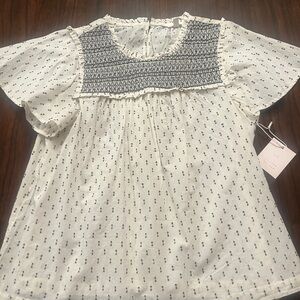 LC Lauren Conrad Cream and Black Patterned Blouse